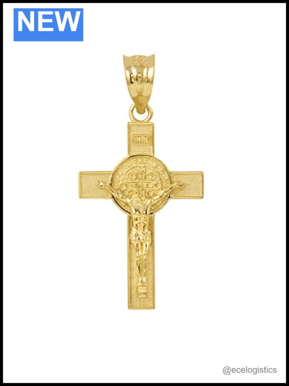 Solid 10k Yellow Gold St. Benedict Crucifix Cross Charm Pendant 1.60in
